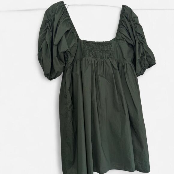 Hyacinth House Tuckernuck Sasha Mini Emerald Green Puff Sleeve Babydoll dress M - Picture 5 of 8